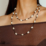 Niche Long Knotted Leather Pearl Long Necklace - floysun