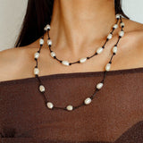 Niche Long Knotted Leather Pearl Long Necklace - floysun