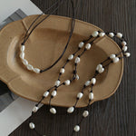 Niche Long Knotted Leather Pearl Long Necklace - floysun