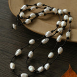 Niche Long Knotted Leather Pearl Long Necklace - floysun