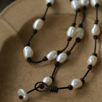 Niche Long Knotted Leather Pearl Long Necklace - floysun