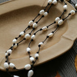 Niche Long Knotted Leather Pearl Long Necklace - floysun