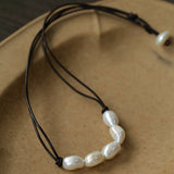 Niche Long Knotted Leather Pearl Short Necklace - floysun