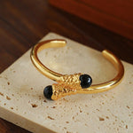 Niche Metal Wind Lava Water Drop Agate Open Bangle Bracelet - floysun