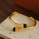 Niche Metal Wind Lava Water Drop Agate Open Bangle Bracelet - floysun