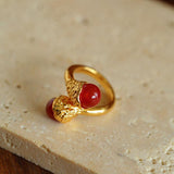 Niche Metal Wind Lava Water Drop Agate Open Ring - floysun