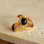 Niche Metal Wind Lava Water Drop Agate Open Ring - floysun