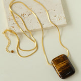 Niche Square Tiger's Eye Stone Long Chain Necklace - floysun