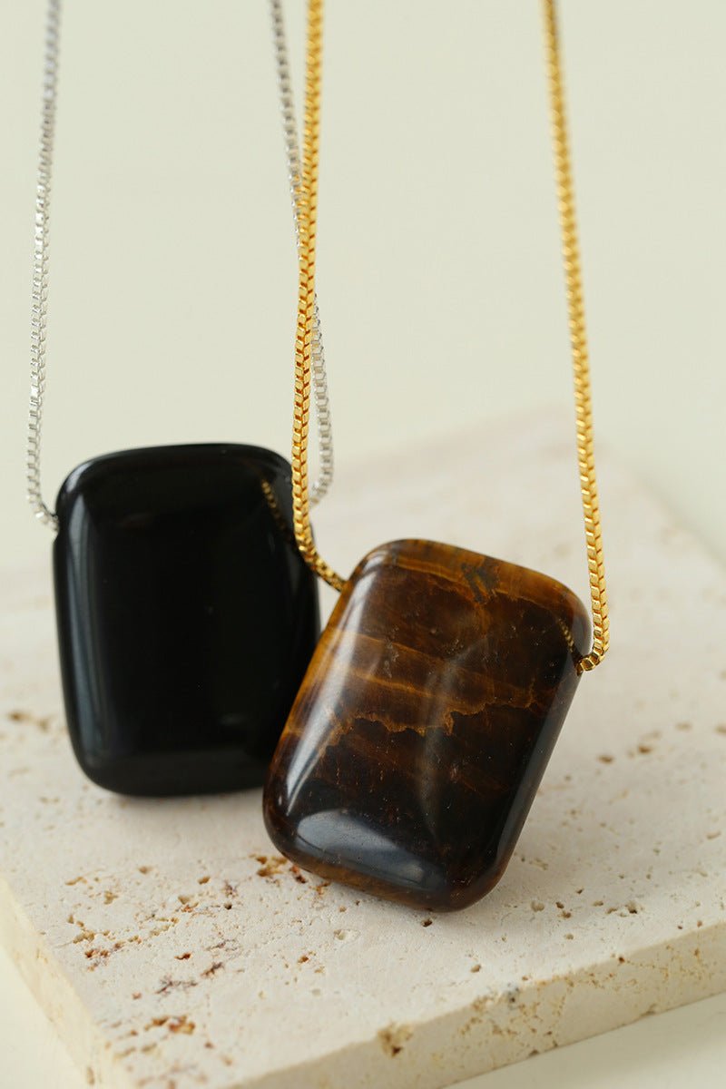 Niche Square Tiger's Eye Stone Long Chain Necklace - floysun