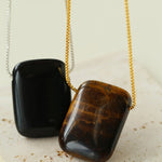 Niche Square Tiger's Eye Stone Long Chain Necklace - floysun