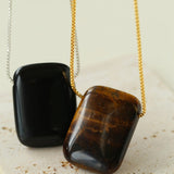 Niche Square Tiger's Eye Stone Long Chain Necklace - floysun