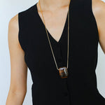 Niche Square Tiger's Eye Stone Long Chain Necklace - floysun