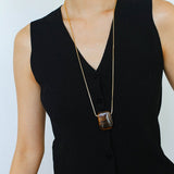 Niche Square Tiger's Eye Stone Long Chain Necklace - floysun