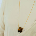 Niche Square Tiger's Eye Stone Long Chain Necklace - floysun