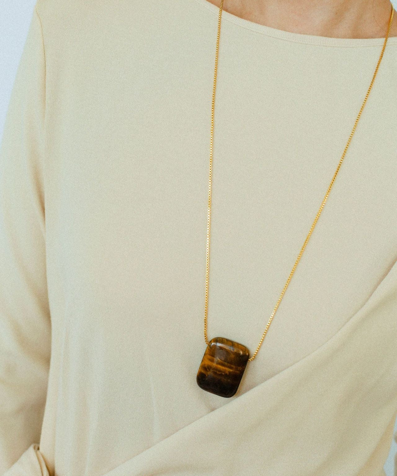 Niche Square Tiger's Eye Stone Long Chain Necklace - floysun