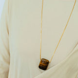 Niche Square Tiger's Eye Stone Long Chain Necklace - floysun