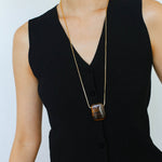 Niche Square Tiger's Eye Stone Long Chain Necklace - floysun