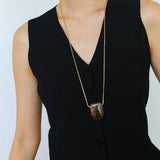 Niche Square Tiger's Eye Stone Long Chain Necklace - floysun