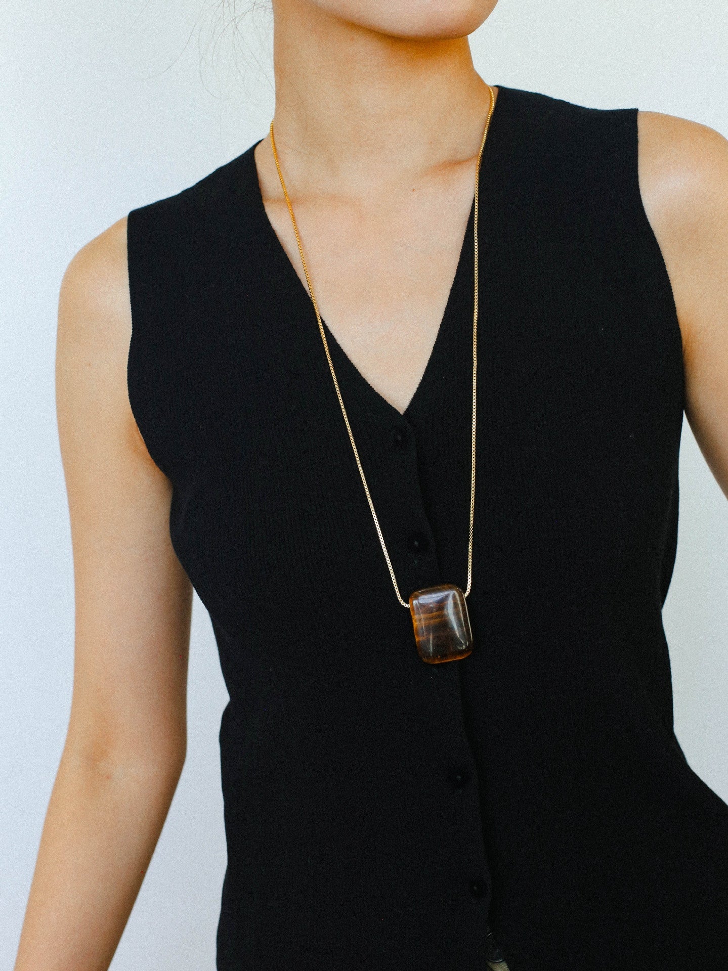 Niche Square Tiger's Eye Stone Long Chain Necklace - floysun