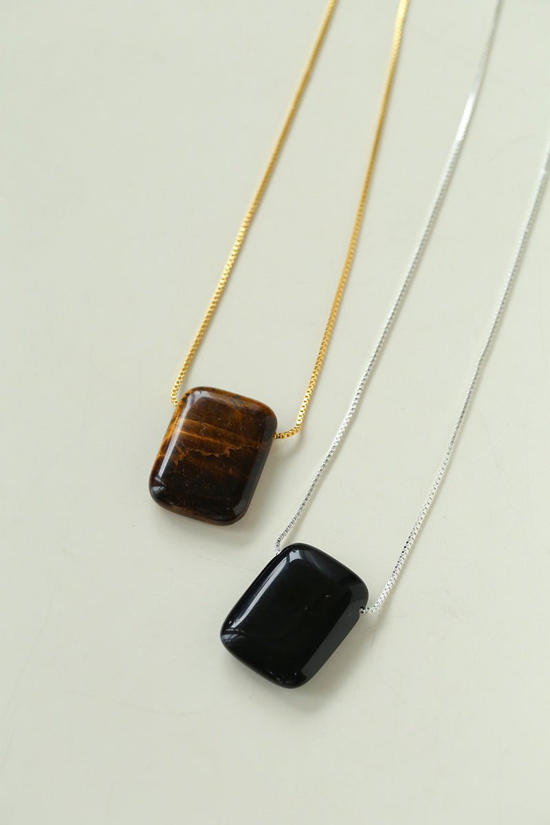 Niche Square Tiger's Eye Stone Long Chain Necklace - floysun