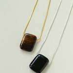 Niche Square Tiger's Eye Stone Long Chain Necklace - floysun