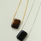 Niche Square Tiger's Eye Stone Long Chain Necklace - floysun