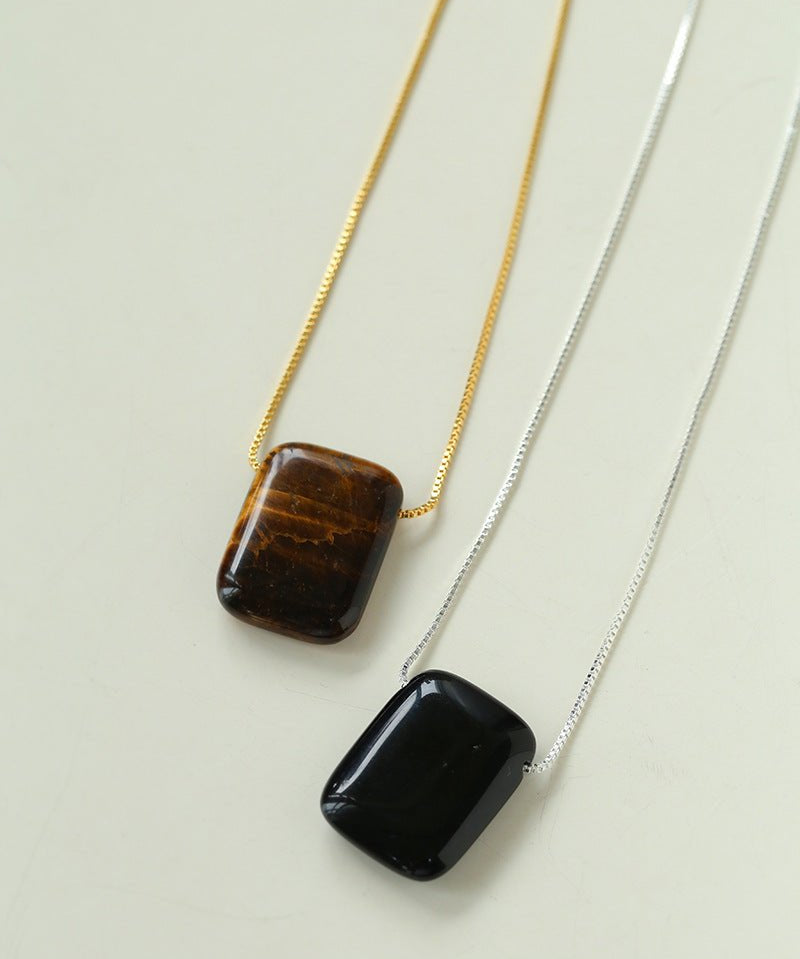 Niche Square Tiger's Eye Stone Long Chain Necklace - floysun