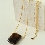 Niche Square Tiger's Eye Stone Long Chain Necklace - floysun