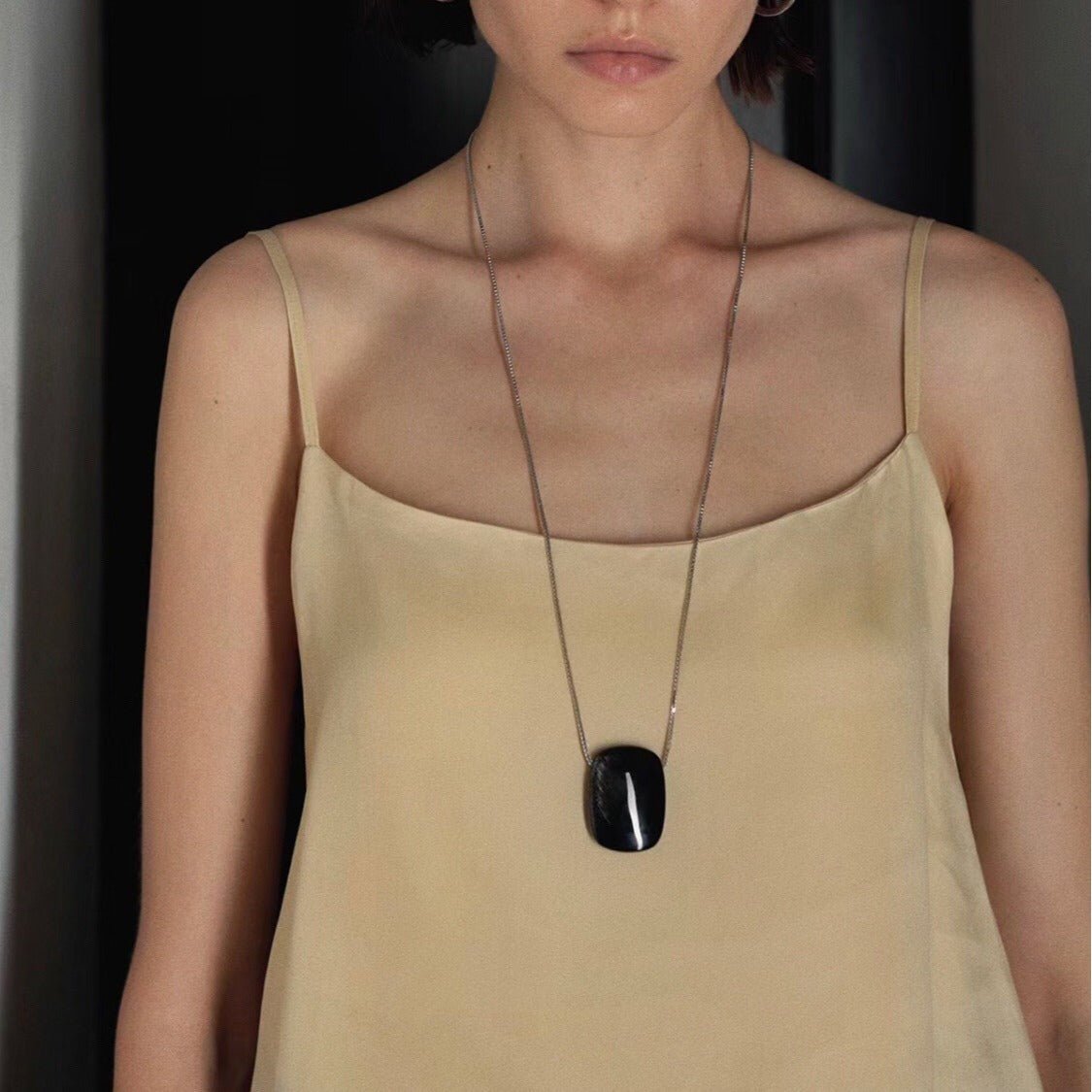 Niche Square Tiger's Eye Stone Obsidian Long Chain Necklace - floysun