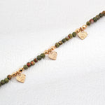 Olive Green Gemstone Beaded Small Leaf Pendant Necklace - floysun