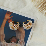 Openwork Kettlebell Pearl Hoops Earrings