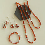 Orange Red Garnet Cat's Eye Silver Beaded Bracelets - floysun