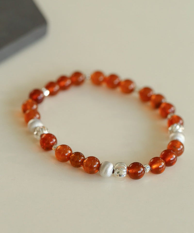 Orange Red Garnet Cat's Eye Silver Beaded Bracelets - floysun