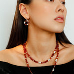 Orange Red Garnet Cat's Eye Silver Beaded Necklace - floysun