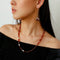 Orange Red Garnet Cat's Eye Silver Beaded Necklace - floysun