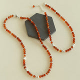 Orange Red Garnet Cat's Eye Silver Beaded Necklace - floysun