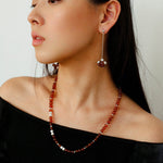 Orange Red Garnet Cat's Eye Silver Beaded Necklace - floysun