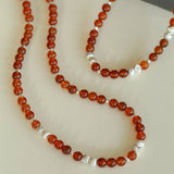 Orange Red Garnet Cat's Eye Silver Beaded Necklace - floysun