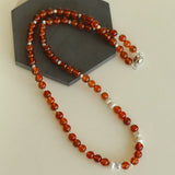 Orange Red Garnet Cat's Eye Silver Beaded Necklace - floysun