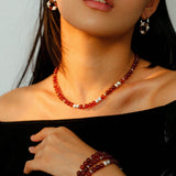 Orange Red Garnet Silver Hoops Earrings Long Drop Earrings - floysun