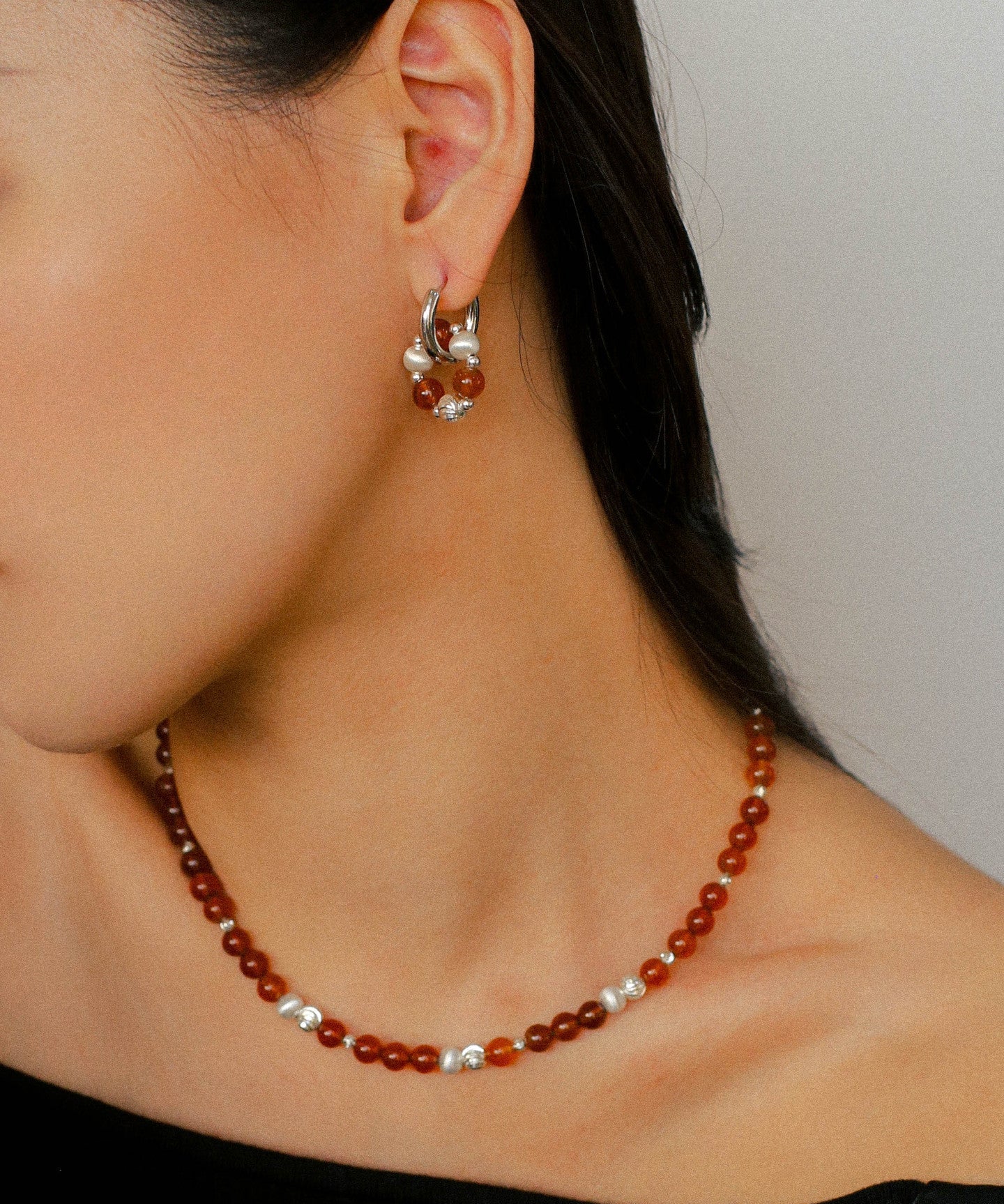 Orange Red Garnet Silver Hoops Earrings Long Drop Earrings - floysun