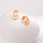 Oval Hollow Pearl Stud Earring - floysun