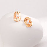 Oval Hollow Pearl Stud Earring - floysun