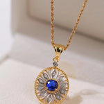 Oval Hollow Silver Petal Wrapped Sapphire Pendant Necklace - floysun