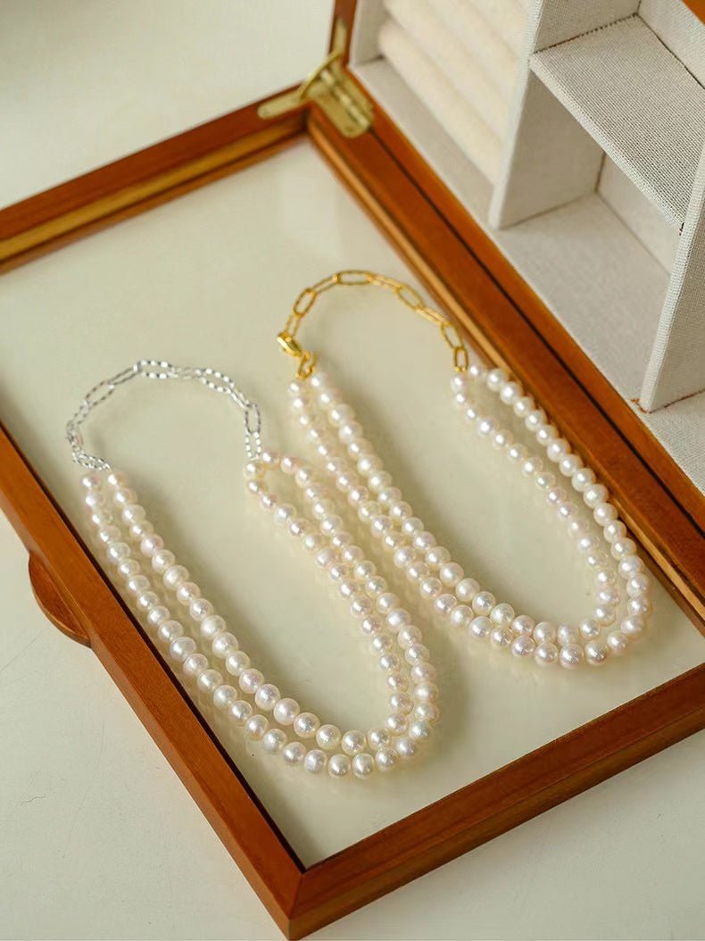 Oval Link Chain Splicing Double Layer Pearl Choker - floysun