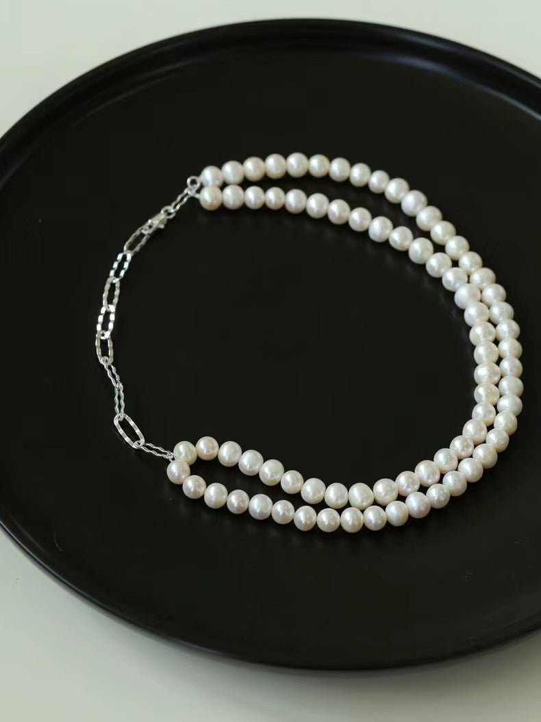 Oval Link Chain Splicing Double Layer Pearl Choker - floysun