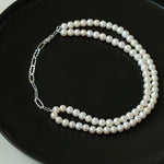 Oval Link Chain Splicing Double Layer Pearl Choker - floysun