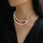 Oval Link Chain Splicing Double Layer Pearl Choker - floysun