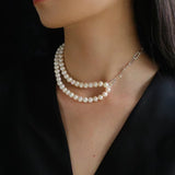 Oval Link Chain Splicing Double Layer Pearl Choker - floysun