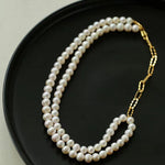 Oval Link Chain Splicing Double Layer Pearl Choker - floysun